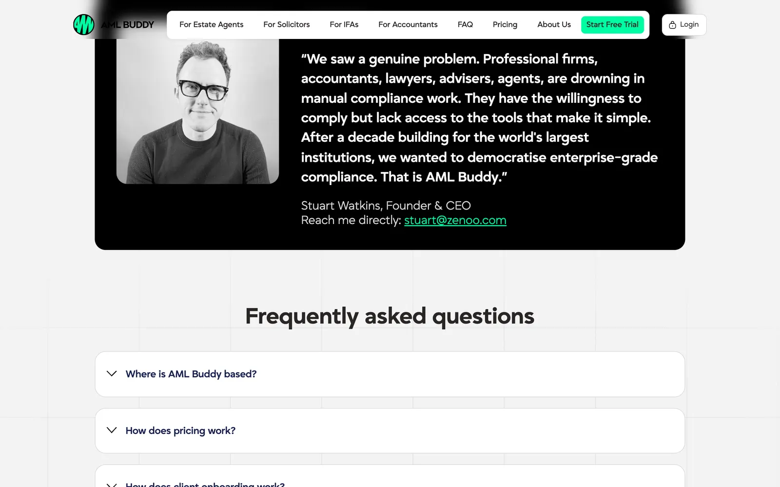 AML Buddy — Founder story & FAQ