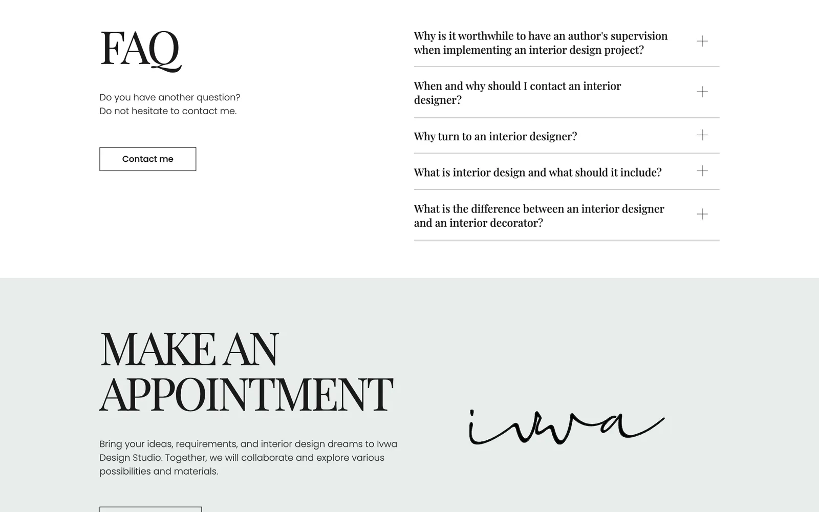 ivwa design — FAQ & appointment