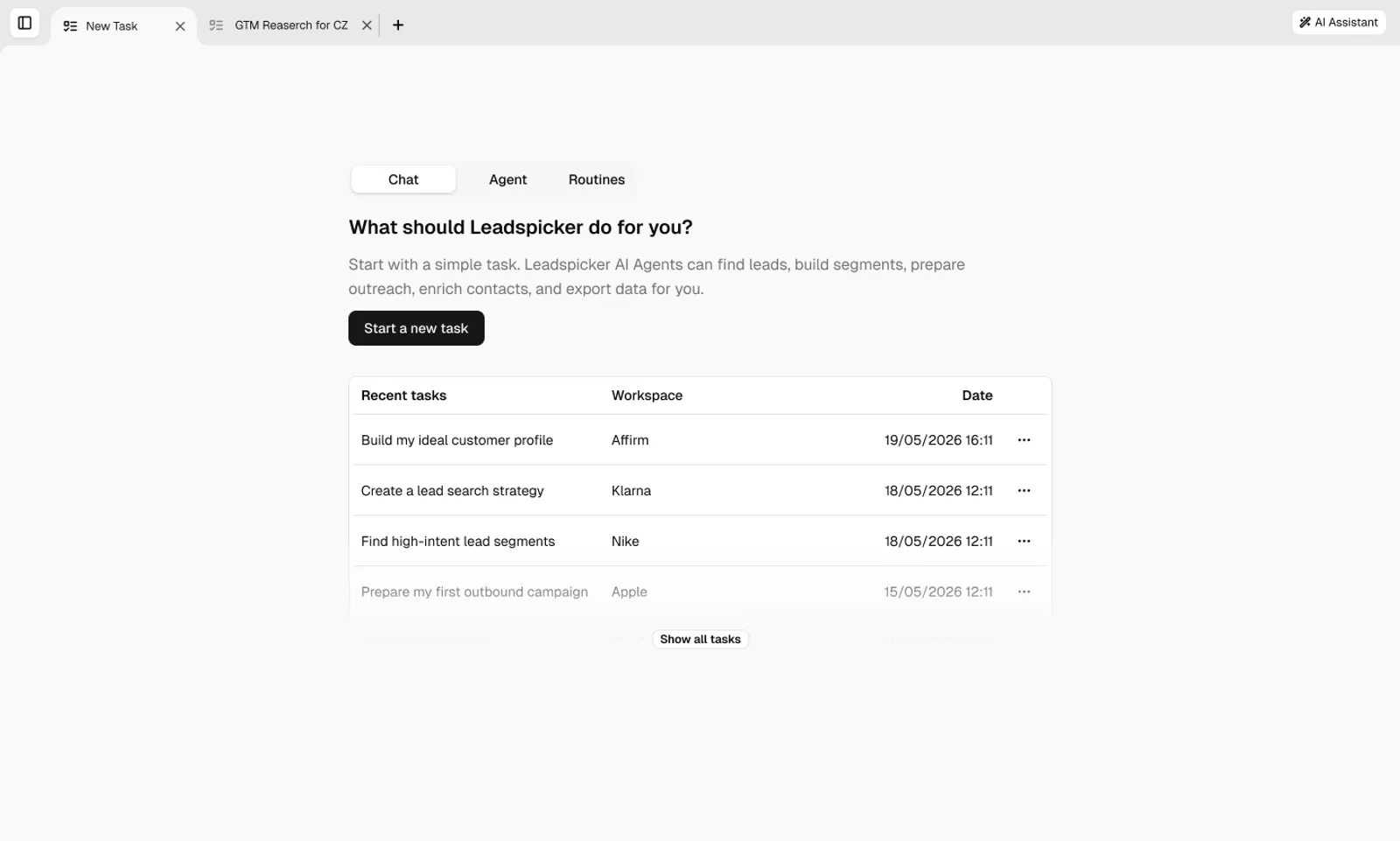 Leadspicker — Platform — agent home