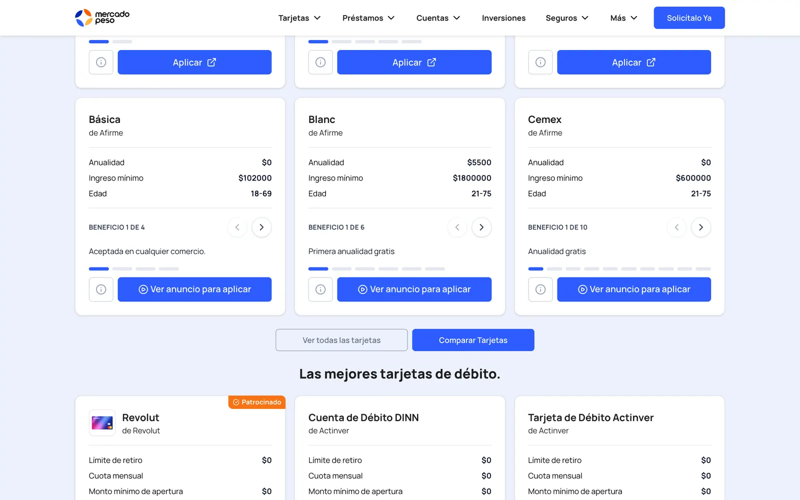 MercadoPeso — Card comparison