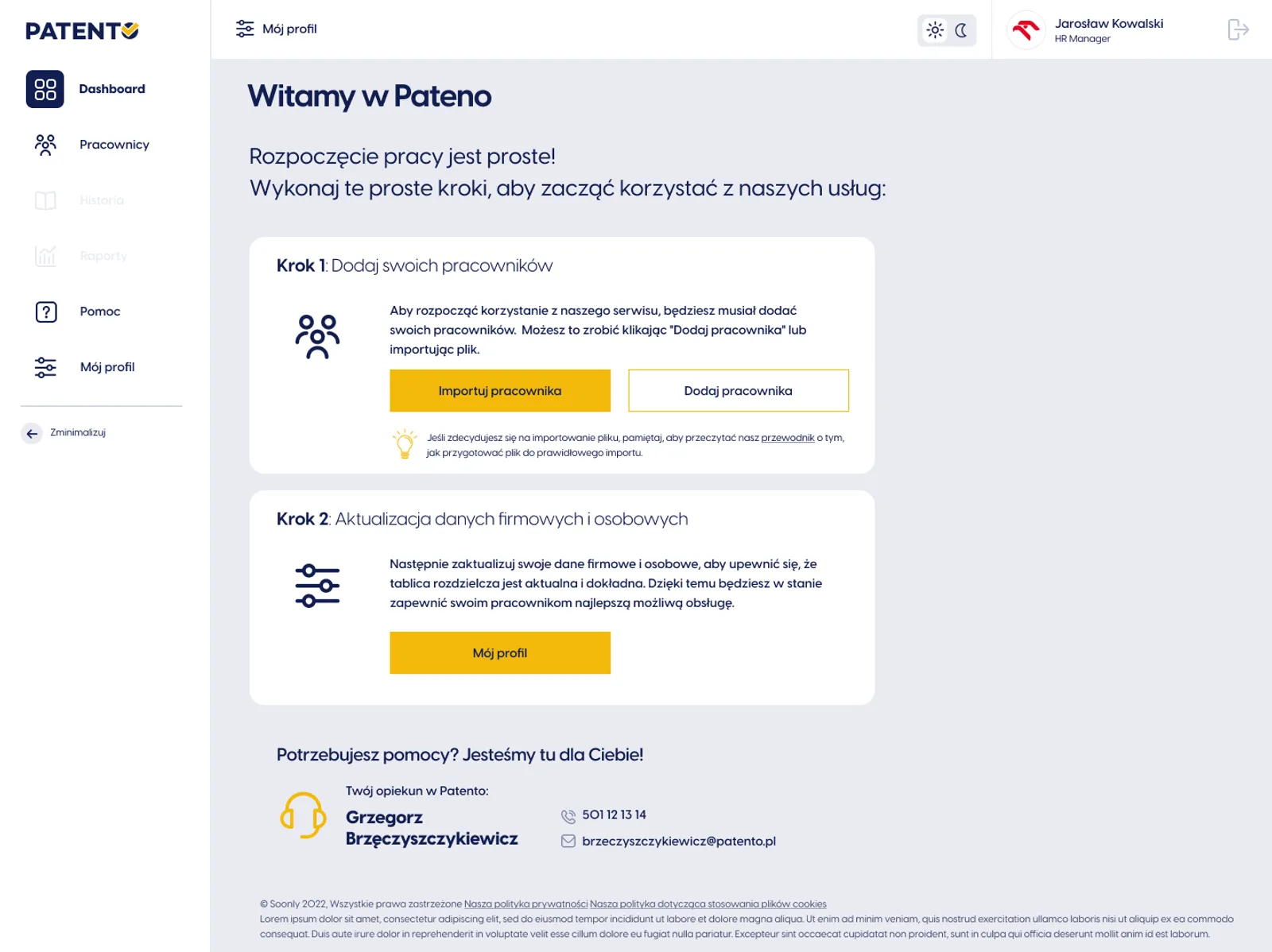 Patento B2B platform — First-run dashboard — two steps to start