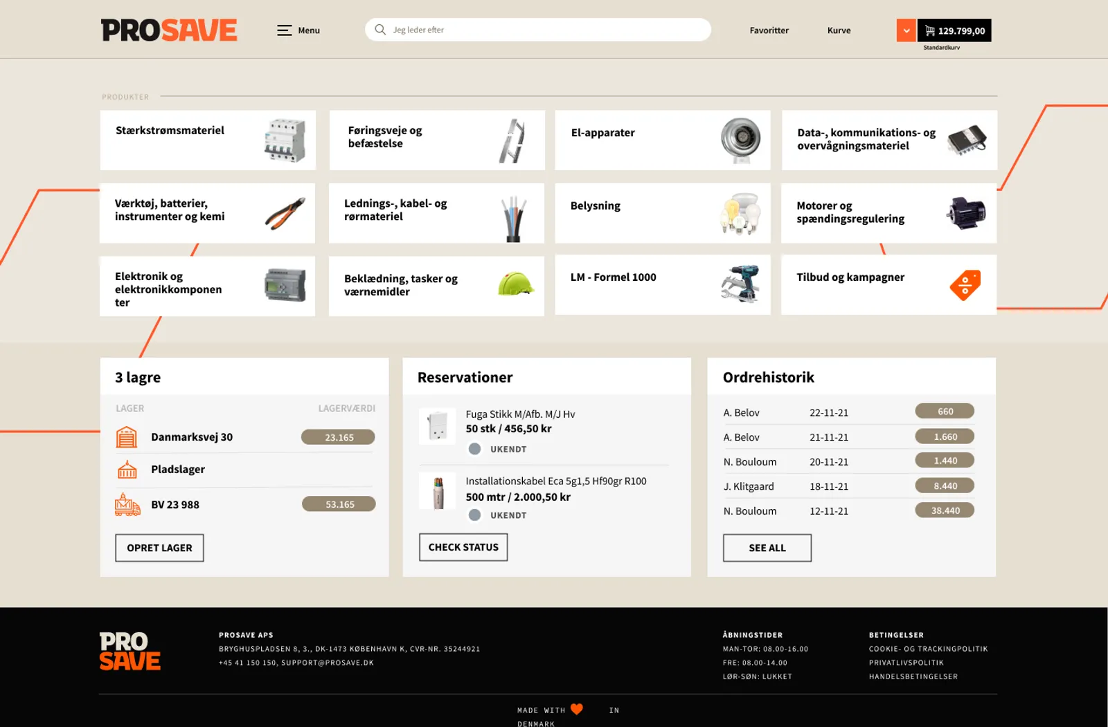 ProSave — Dashboard — categories, stock, orders
