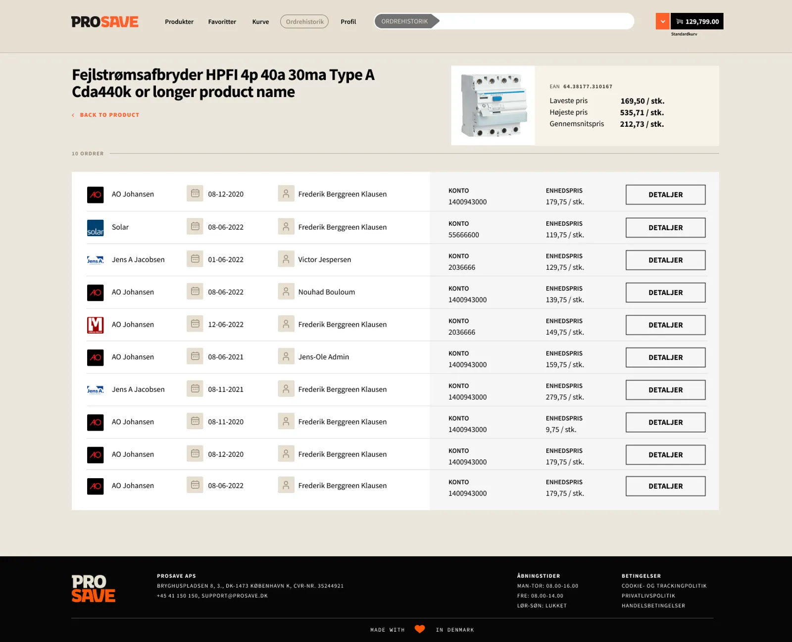 ProSave — Product purchase history
