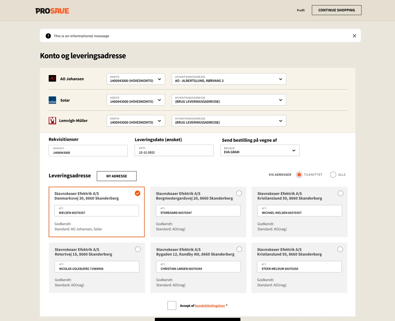 ProSave — Checkout — account and delivery