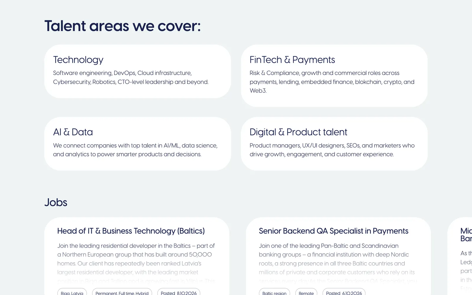Teamence — Talent areas & jobs